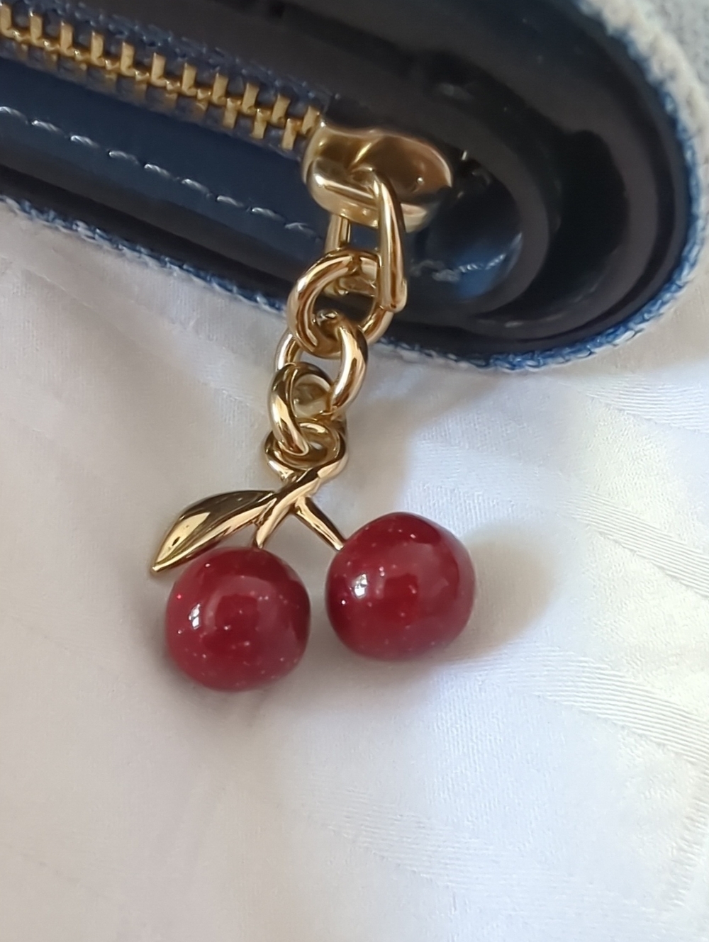 NWT- Coach Light Blue Loved Denim Zip Wallet with Cherry Charm - Picture 9 of 9